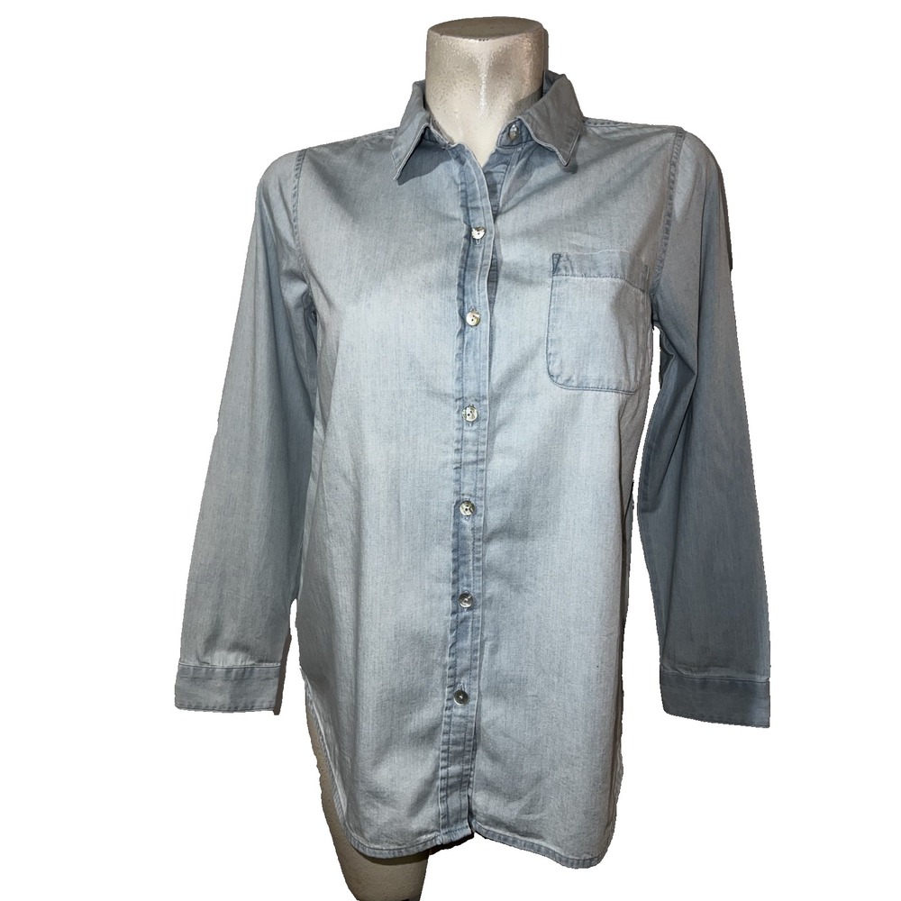 J Jill Denim Chambray Button Down Shirt Long Sleeve Petite Size S Light Wash